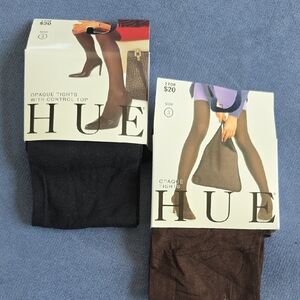 HUE Black and Brown Tights, 2 Pair Size 3